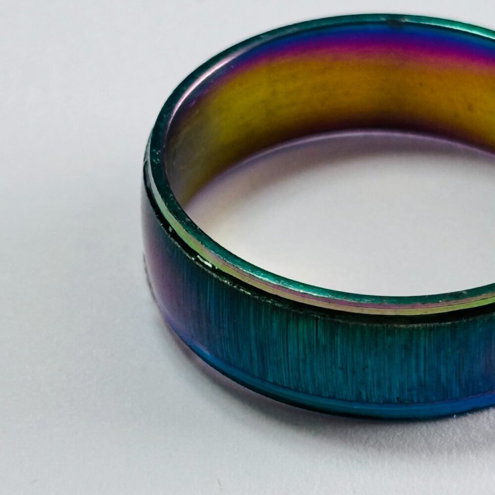 Rainbow Titanium Band Ring Oil Slick Multicolor Unisex - Picture 9 of 9